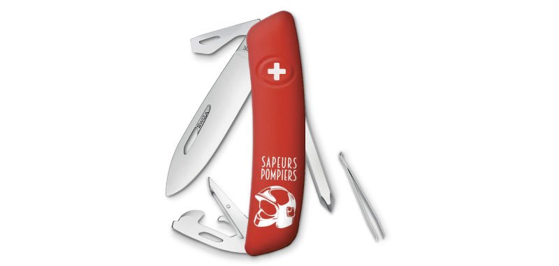 Couteau Suisse Swiza D04 | Édition Pompiers | 11 Fonctions | Acier 440C | Manche Rouge - Survia outdoors
