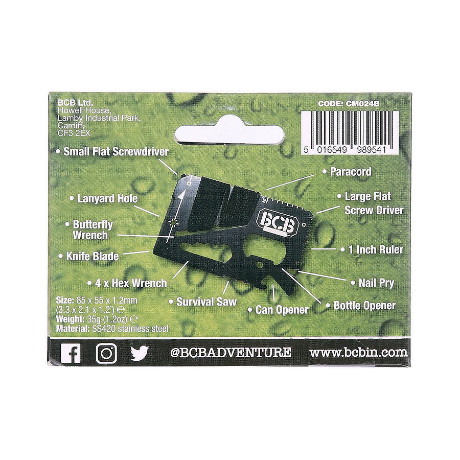 BCB CM024B | Carte survie multifonction EDC avec pochette cuir