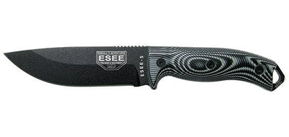 Couteau de survie ESEE-5 lame noire 132 mm – Manche G10 3D gris/noir – Étui Kydex - Survia outdoors