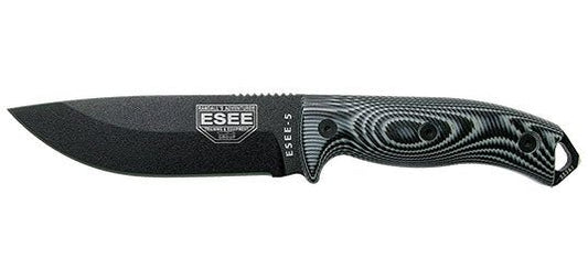 Couteau de survie ESEE-5 lame noire 132 mm – Manche G10 3D gris/noir – Étui Kydex - Survia outdoors