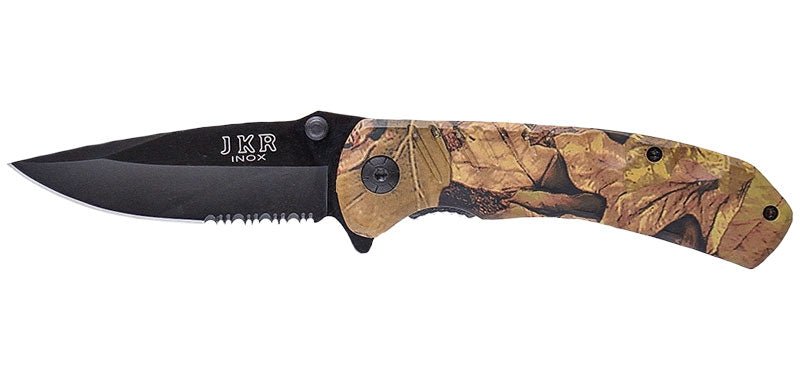 Couteau Pliant JKR0430 | Lame 85mm Tranchant Mixte | Manche Fibre | Clip - Survia outdoors