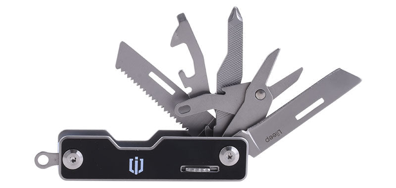 Multitool Shieldon Lileep SHAK01 | 9 Fonctions | Lame 43mm | Porte-clés | Aluminium Noir - Survia outdoors