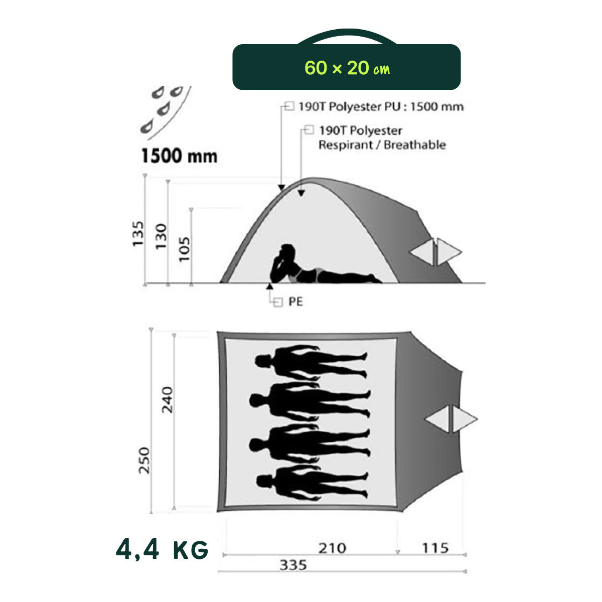 Tente Dôme Corte 4 Places Gris/Rouge | Wilsa Outdoor - Survia outdoors